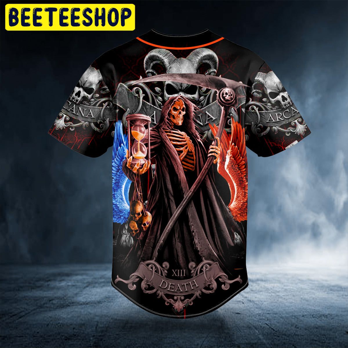 Grim Reaper Sand Clock Horned Skull Custom Trending Baseball Jersey Grim Reaper Sand Clock Horned Skull Custom Trending Baseball Jersey