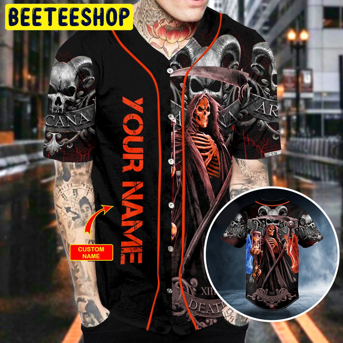 Grim Reaper Sand Clock Horned Skull Custom Trending Baseball Jersey Grim Reaper Sand Clock Horned Skull Custom Trending Baseball Jersey