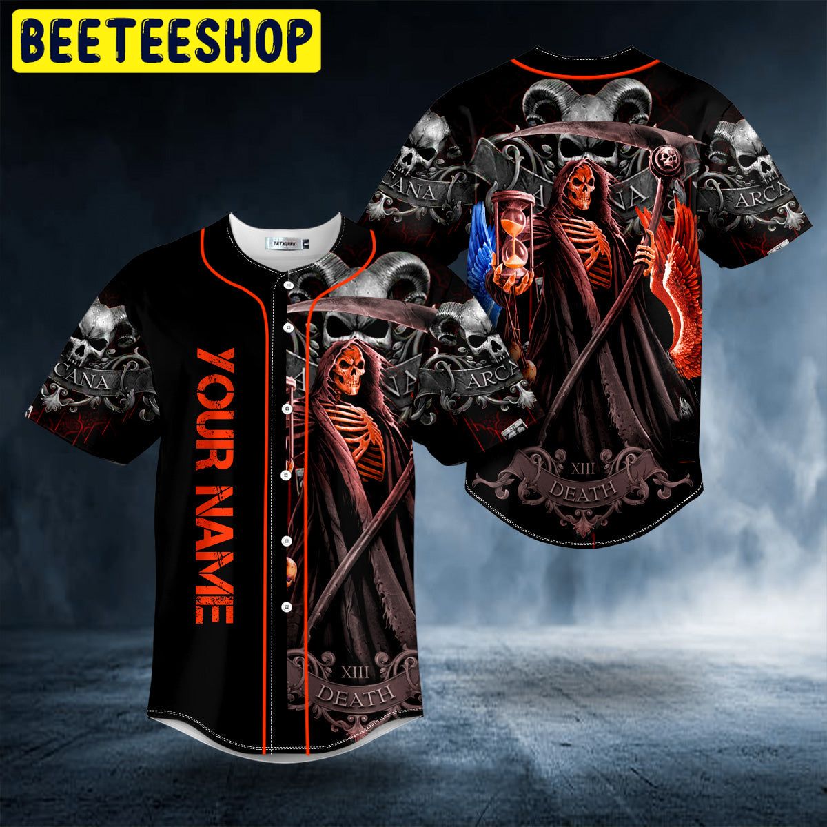Grim Reaper Sand Clock Horned Skull Custom Trending Baseball Jersey Grim Reaper Sand Clock Horned Skull Custom Trending Baseball Jersey