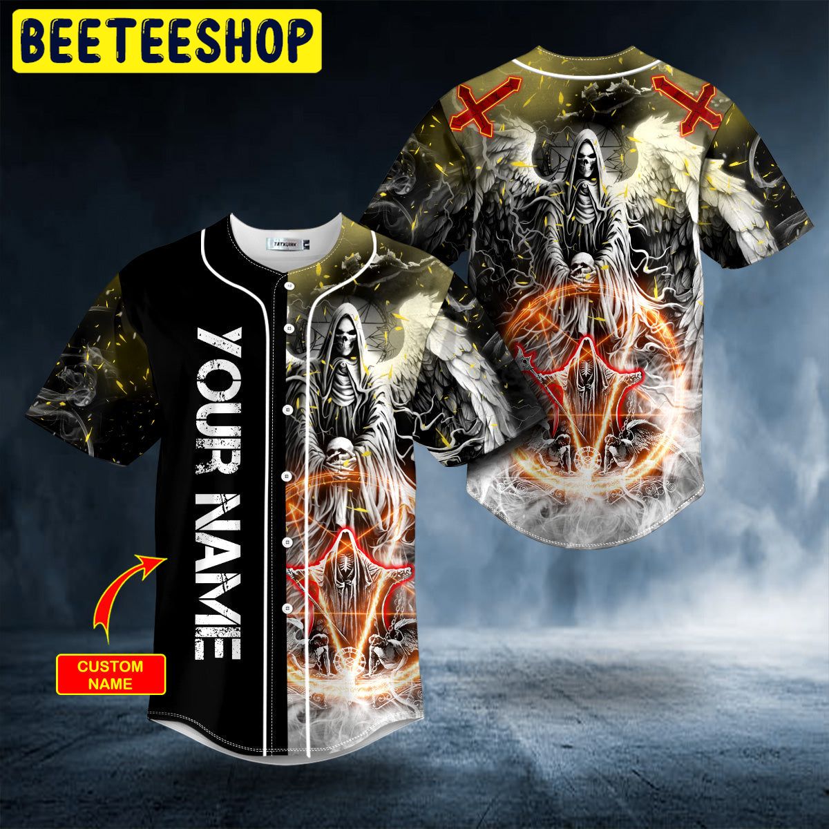 Grim Reaper Wings Cross Custom Trending Baseball Jersey Grim Reaper Wings Cross Custom Trending Baseball Jersey