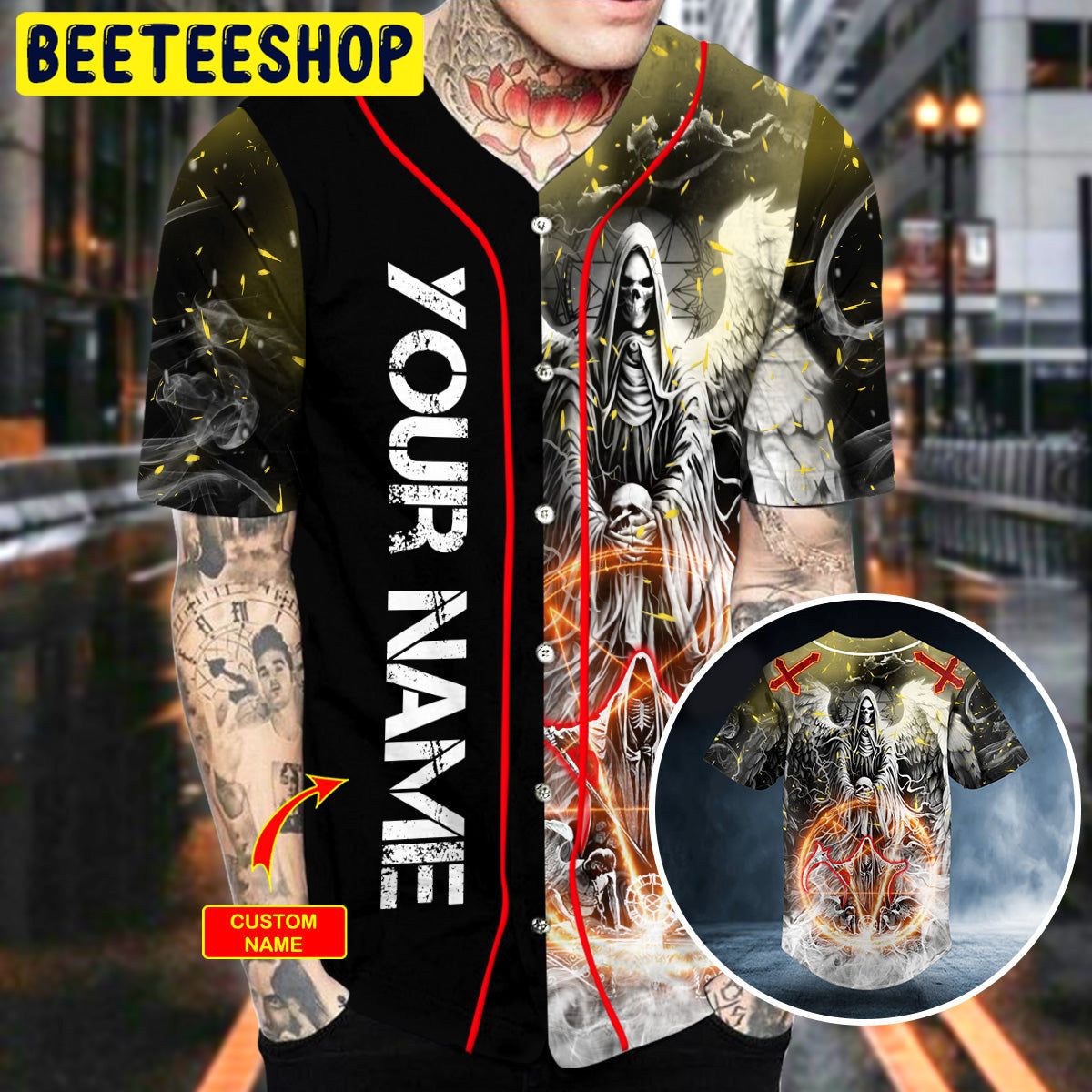 Grim Reaper Wings Cross Custom Trending Baseball Jersey Grim Reaper Wings Cross Custom Trending Baseball Jersey