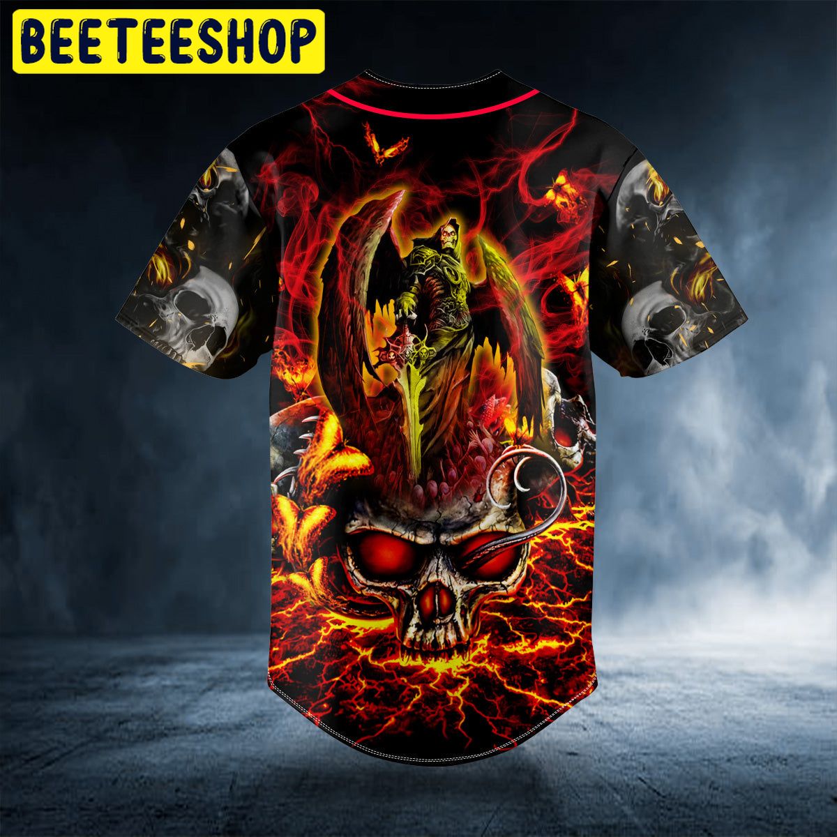 Grim Reaper Wings Lightning Skull Custom Trending Baseball Jersey Grim Reaper Wings Lightning Skull Custom Trending Baseball Jersey