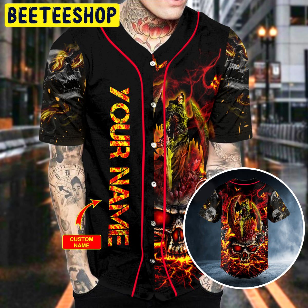 Grim Reaper Wings Lightning Skull Custom Trending Baseball Jersey Grim Reaper Wings Lightning Skull Custom Trending Baseball Jersey