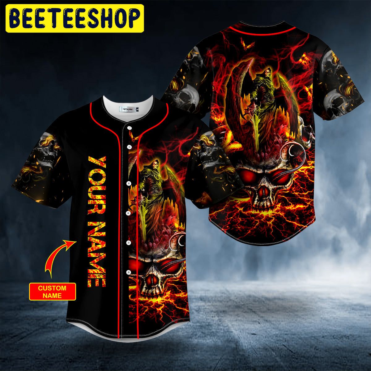 Grim Reaper Wings Lightning Skull Custom Trending Baseball Jersey Grim Reaper Wings Lightning Skull Custom Trending Baseball Jersey