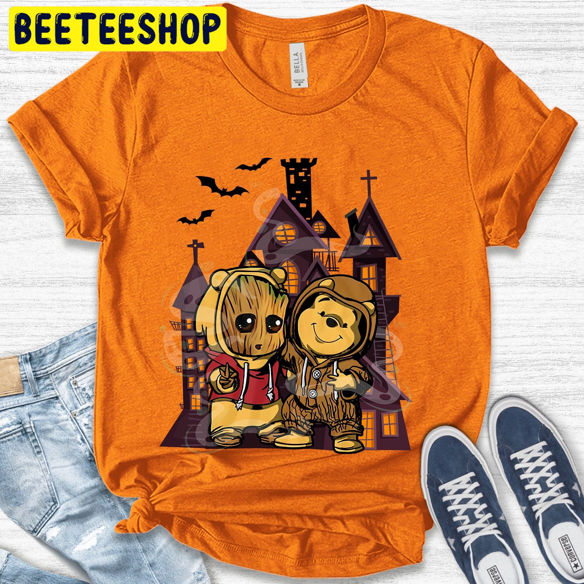 Groot And Pooh Cosplay Friends Funny Face Halloween Trending Unisex Shirt Groot And Pooh Cosplay Friends Funny Face Halloween Trending Unisex Shirt