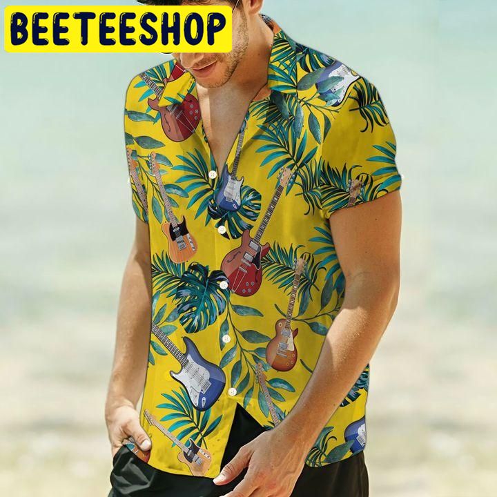 Guitar Yellow Tropical Leaves Hawaiian Shirt Guitar Yellow Tropical Leaves Hawaiian Shirt