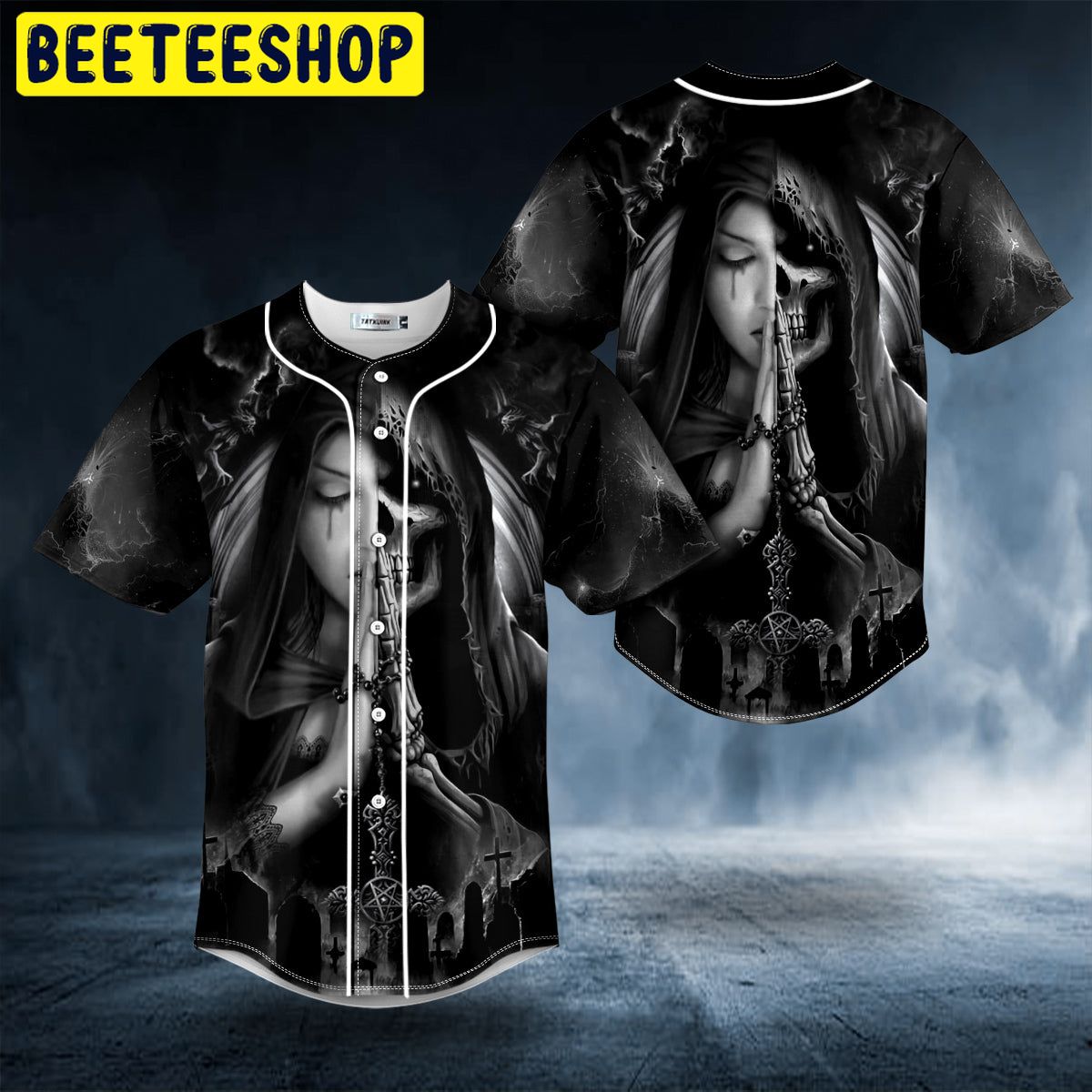 Half Prayer Grim Reaper Skull Trending Baseball Jersey Half Prayer Grim Reaper Skull Trending Baseball Jersey