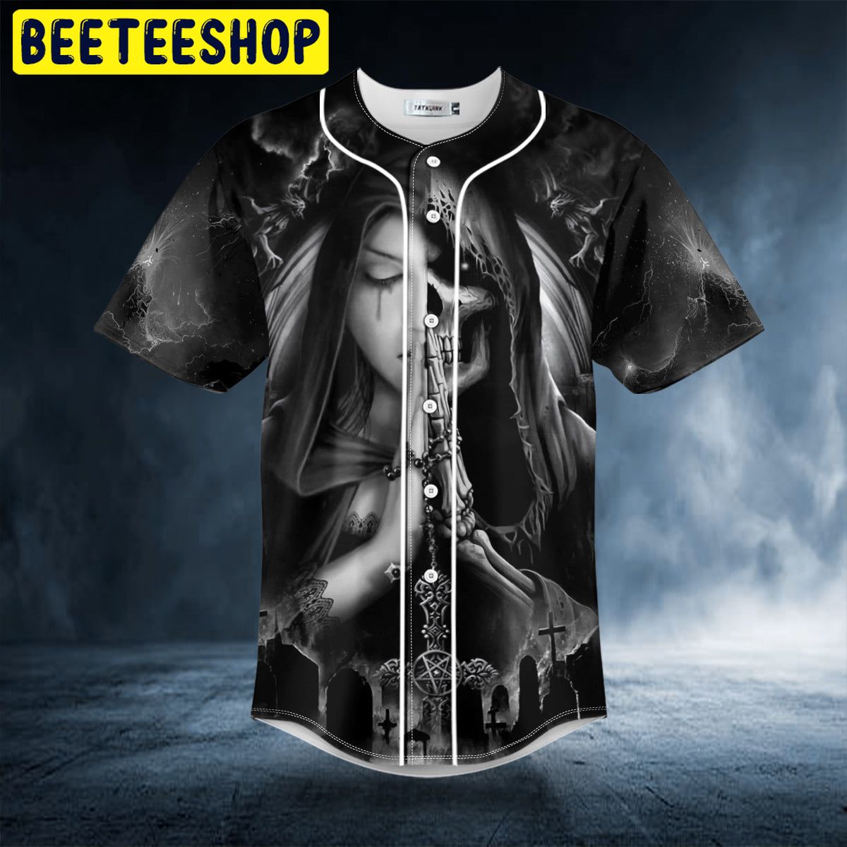 Half Prayer Grim Reaper Skull Trending Baseball Jersey Half Prayer Grim Reaper Skull Trending Baseball Jersey