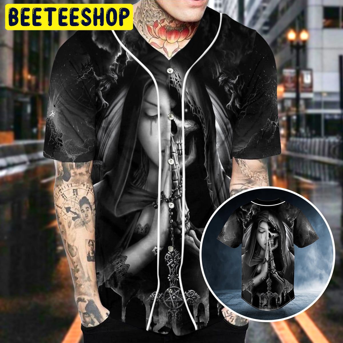 Half Prayer Grim Reaper Skull Trending Baseball Jersey Half Prayer Grim Reaper Skull Trending Baseball Jersey
