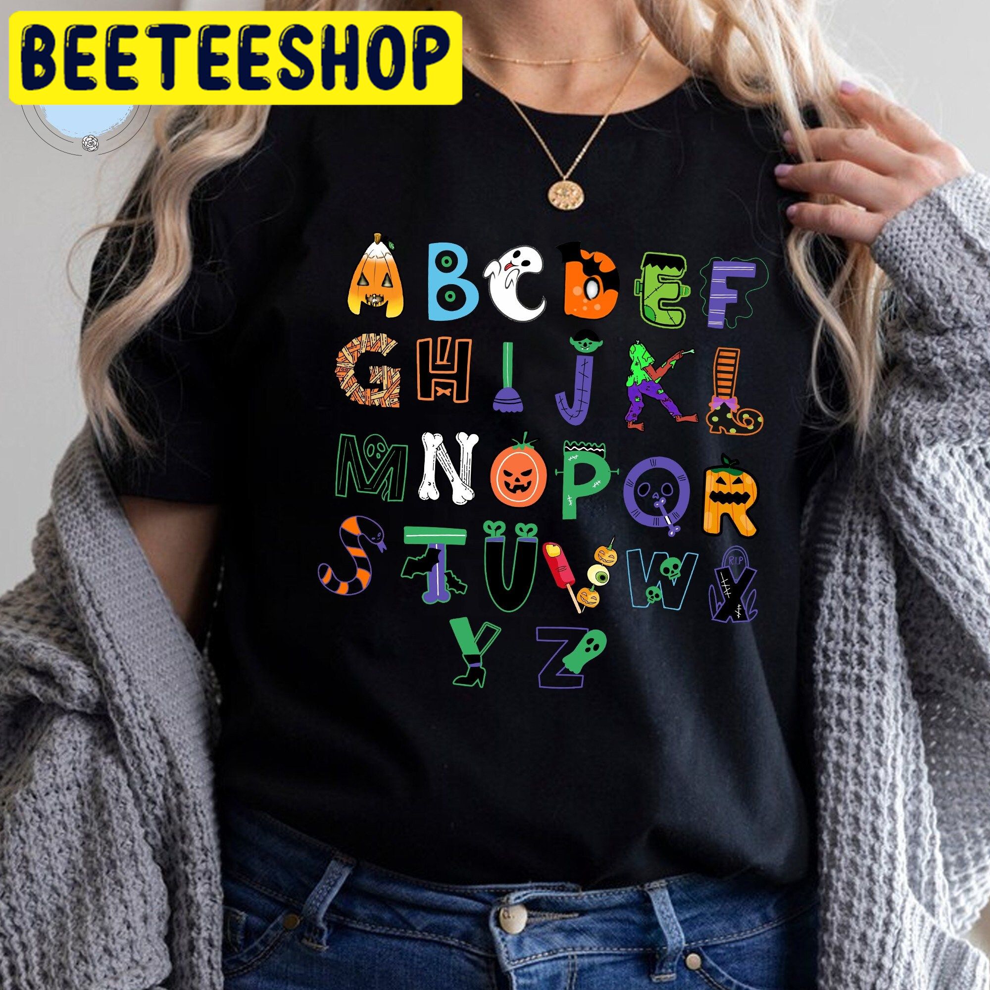 Halloween Alphaber Teacher Halloween Party 2022 Trending Unisex Shirt Halloween Alphaber Teacher Halloween Party 2022 Trending Unisex Shirt