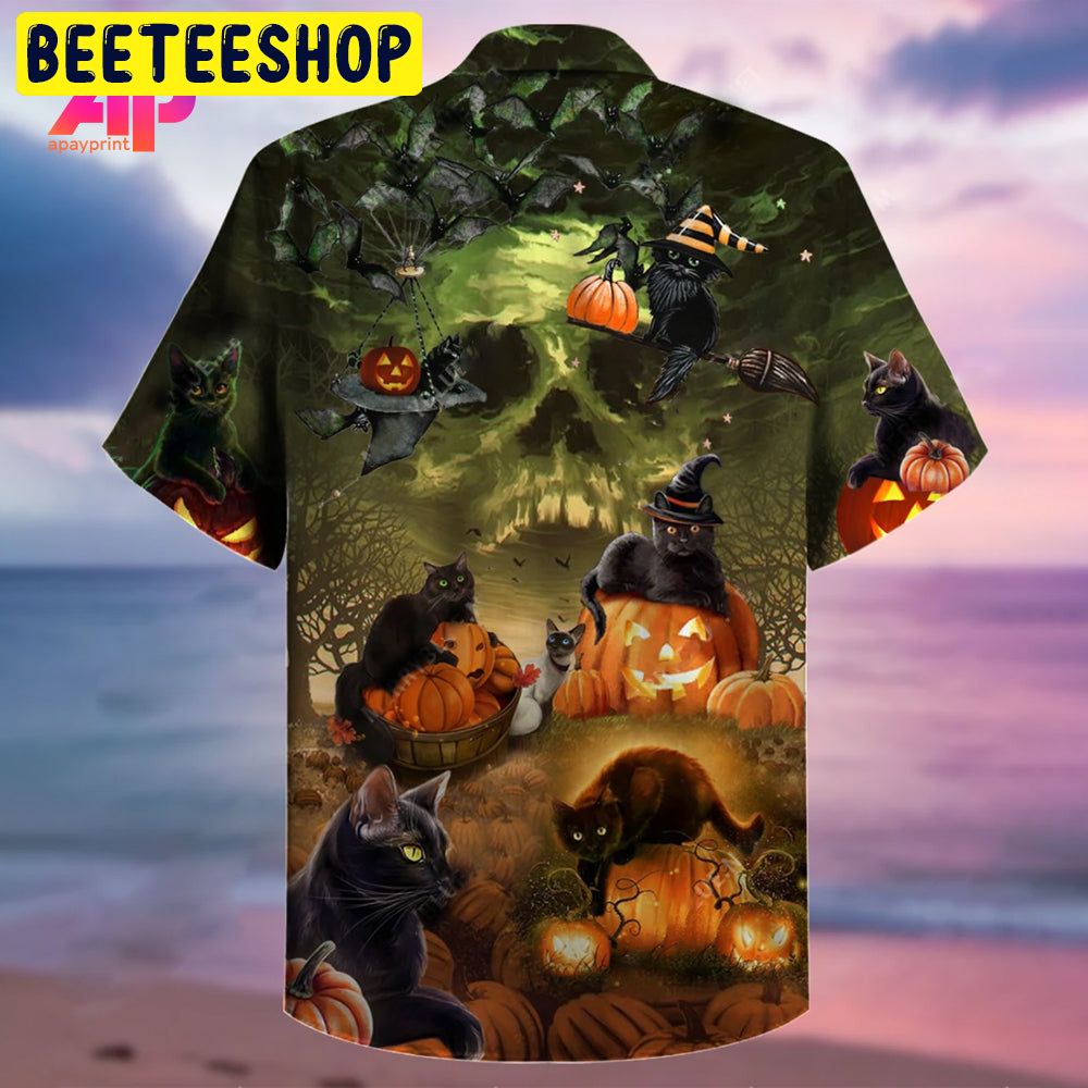 Halloween And Cats Trending Hawaiian Shirt Halloween And Cats Trending Hawaiian Shirt