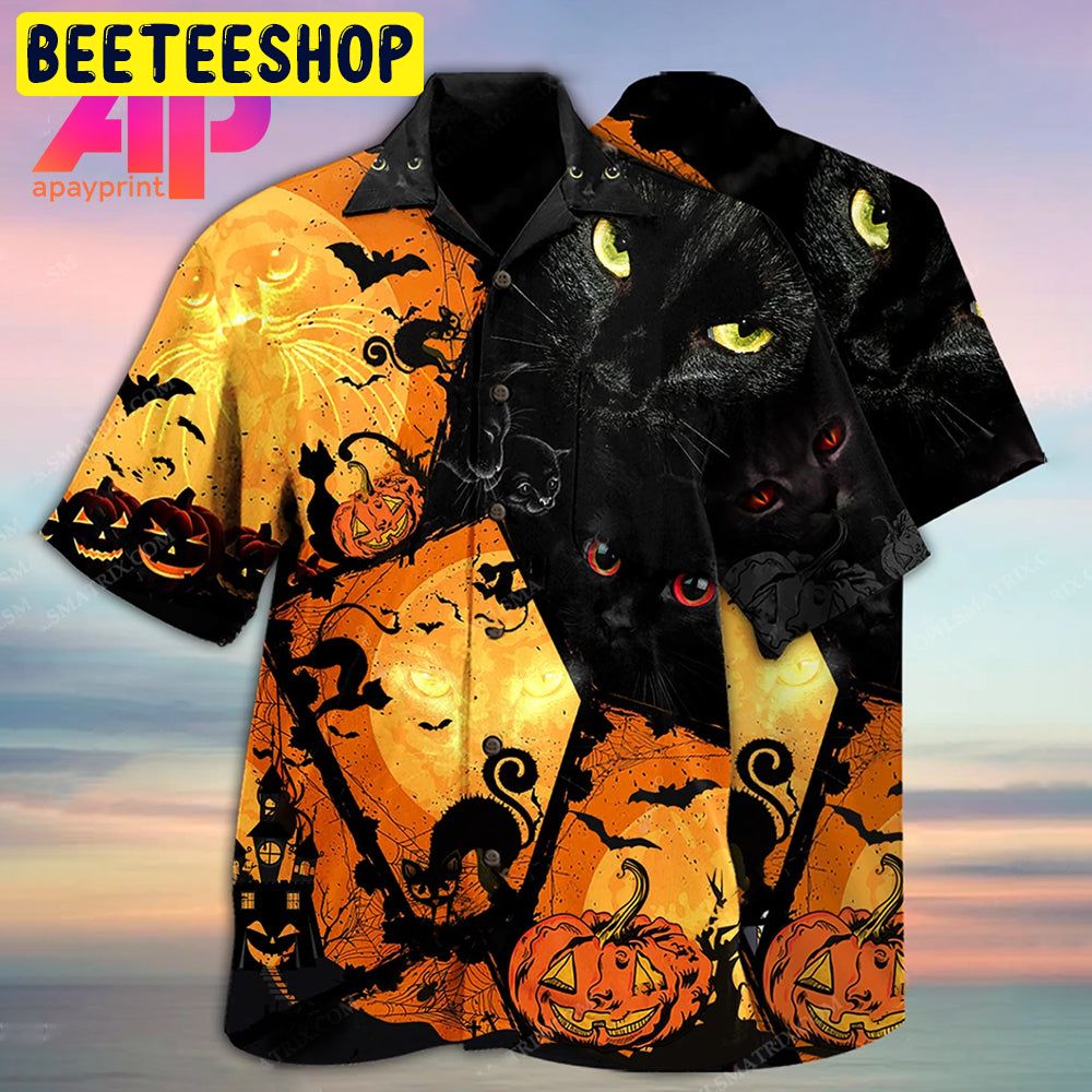 Halloween Black Cat 3D Trending Hawaiian Shirt Halloween Black Cat 3D Trending Hawaiian Shirt