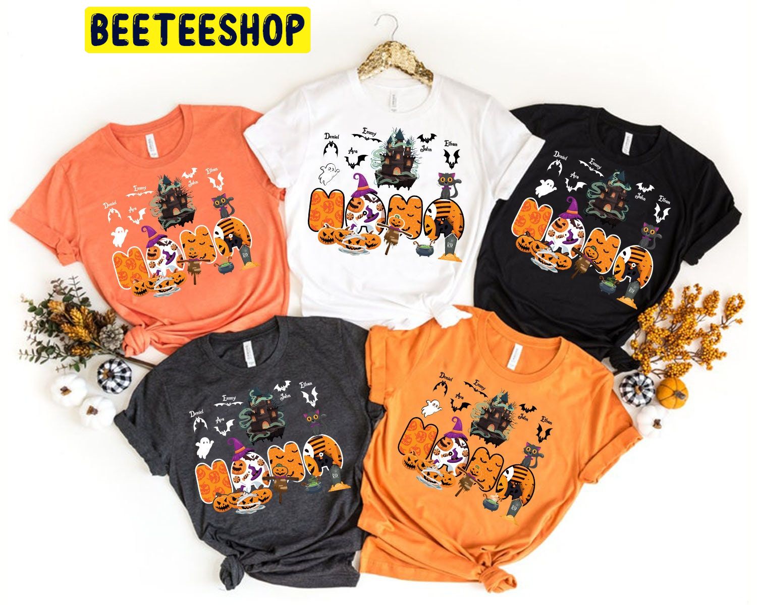 Halloween Doodle Alphabet Nana Grandma Mimi Custom Name Trending Unisex Shirt Halloween Doodle Alphabet Nana Grandma Mimi Custom Name Trending Unisex Shirt