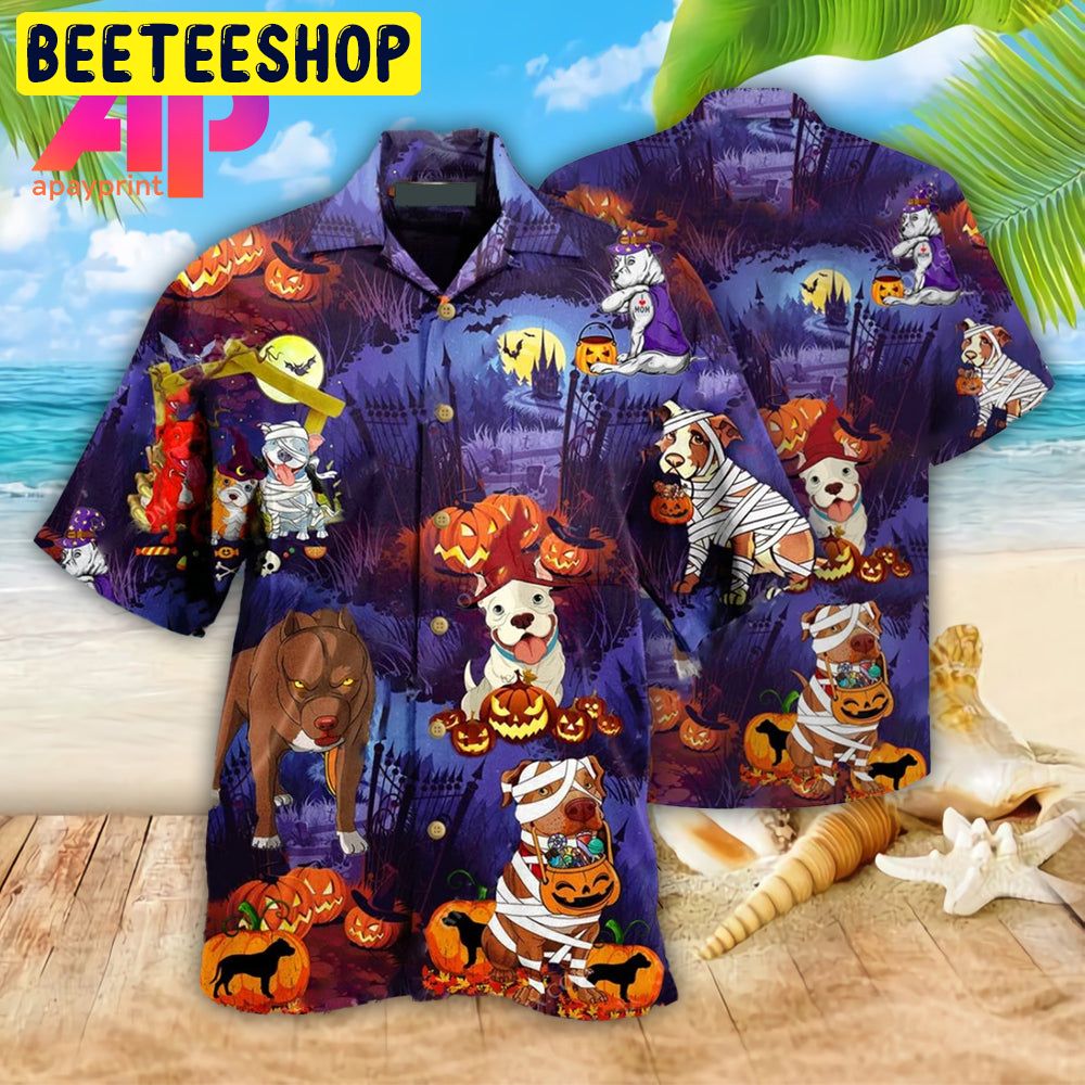 Halloween Pitbulls Funny Trending Hawaiian Shirt Halloween Pitbulls Funny Trending Hawaiian Shirt