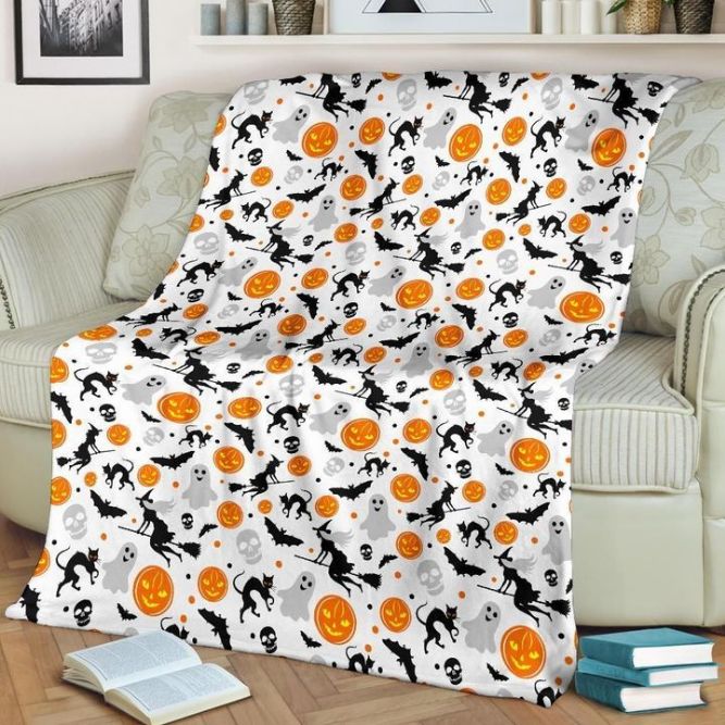 Halloween Pumpkin Black Cat And Witch Fleece Blanket Throw Blanket Halloween Pumpkin Black Cat And Witch Fleece Blanket Throw Blanket