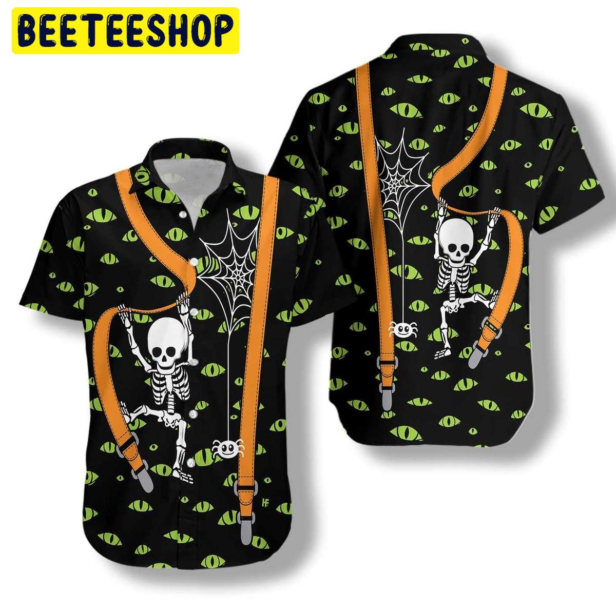 Halloween Skeleton And Monster Eyes Trending Hawaiian Shirt Halloween Skeleton And Monster Eyes Trending Hawaiian Shirt