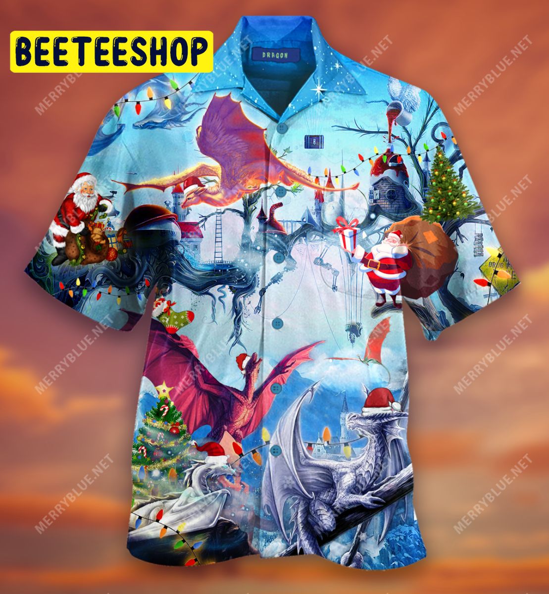 Happy Dragons On Christmas Unisex Trending Hawaiian Shirt Happy Dragons On Christmas Unisex Trending Hawaiian Shirt