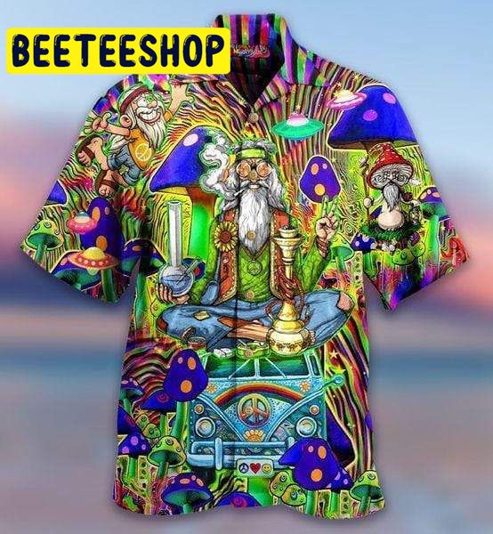 Hippie Old Man Blue Mushroom Hawaiian Shirt Hippie Old Man Blue Mushroom Hawaiian Shirt