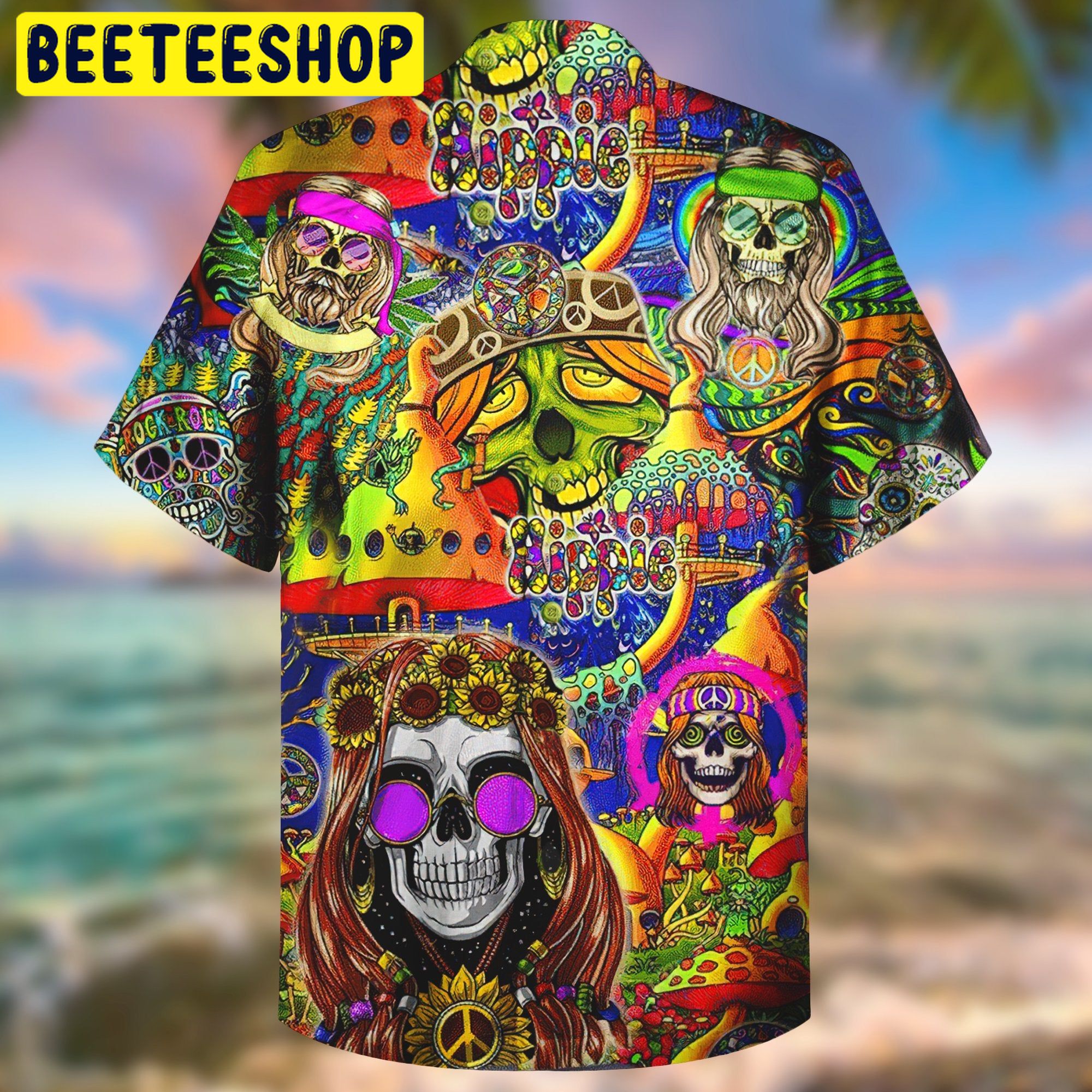 Hippie Skull 3D All Over Printed Trending Hawaiian Shirt Hippie Skull 3D All Over Printed Trending Hawaiian Shirt