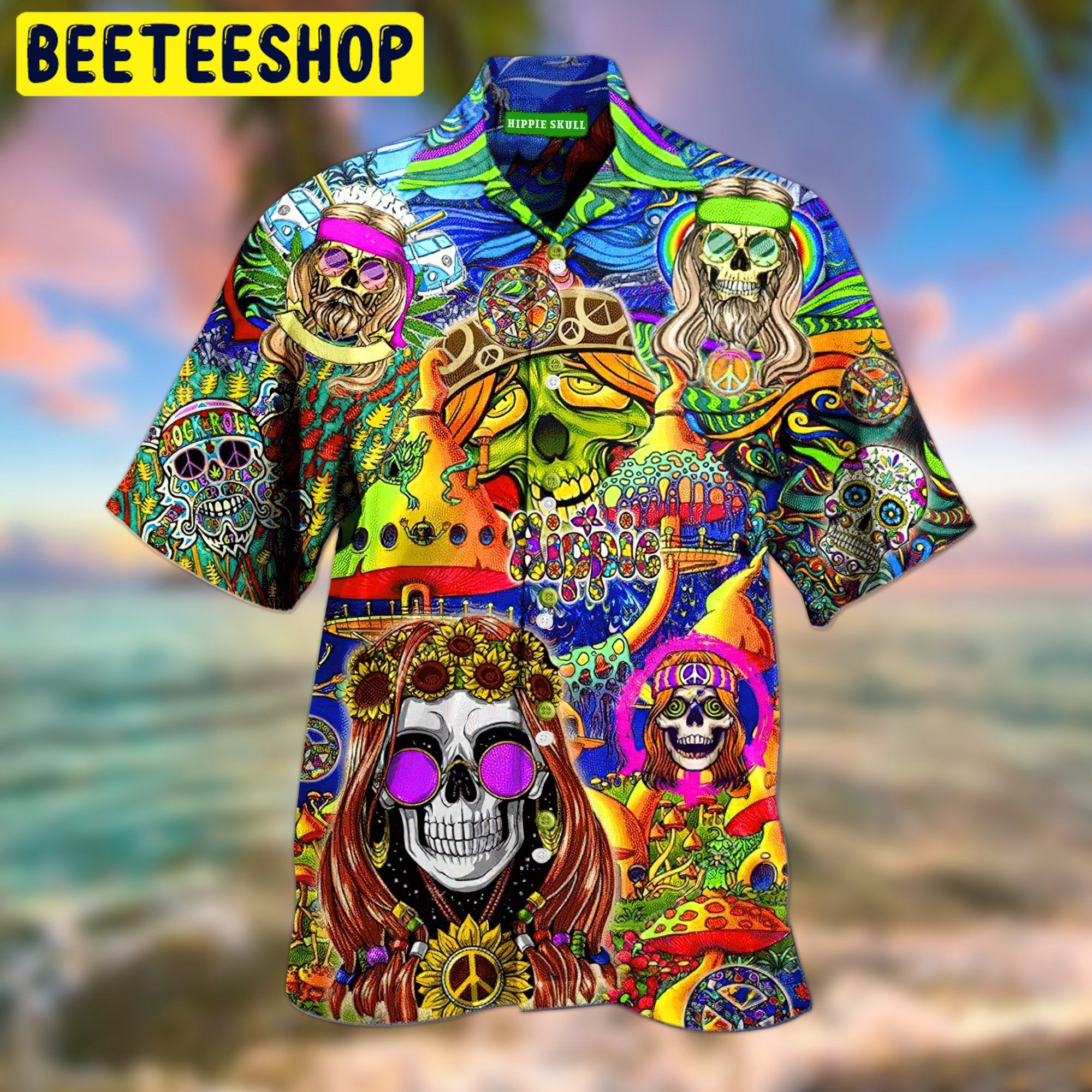 Hippie Skull 3D All Over Printed Trending Hawaiian Shirt Hippie Skull 3D All Over Printed Trending Hawaiian Shirt