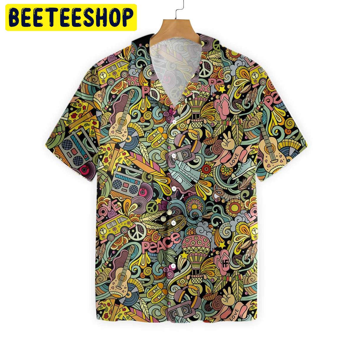 Hippie Style Doodles Illustration Trending Hawaiian Shirt Hippie Style Doodles Illustration Trending Hawaiian Shirt
