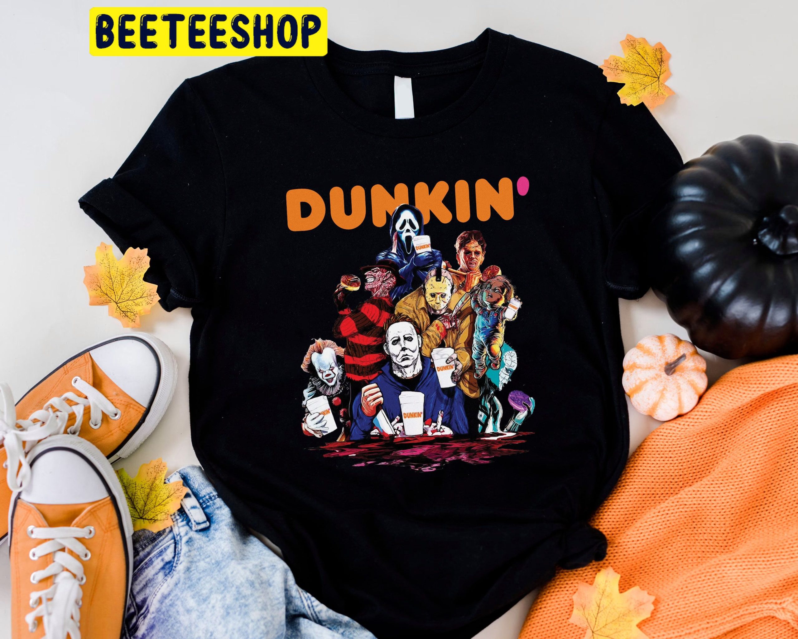 Horror Friends Horror Characters Dunkin' Donuts Michael Myers And Jason Voorhees Trending Unisex Shirt Horror Friends Horror Characters Dunkin' Donuts Michael Myers And Jason Voorhees Trending Unisex Shirt