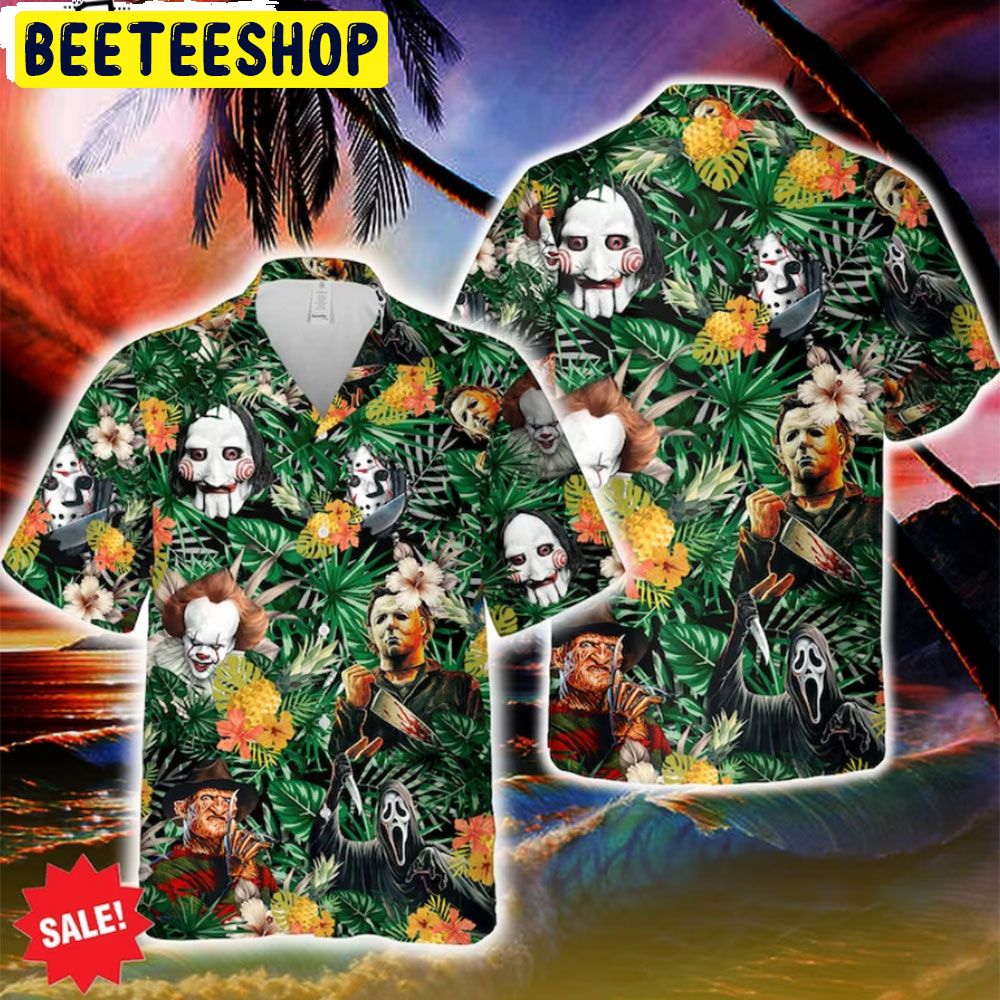 Horror Movie Characters Jason Voorhees Freddy Krueger Michael Myers Horror Halloween Hawaiian Shirt Horror Movie Characters Jason Voorhees Freddy Krueger Michael Myers Horror Halloween Hawaiian Shirt