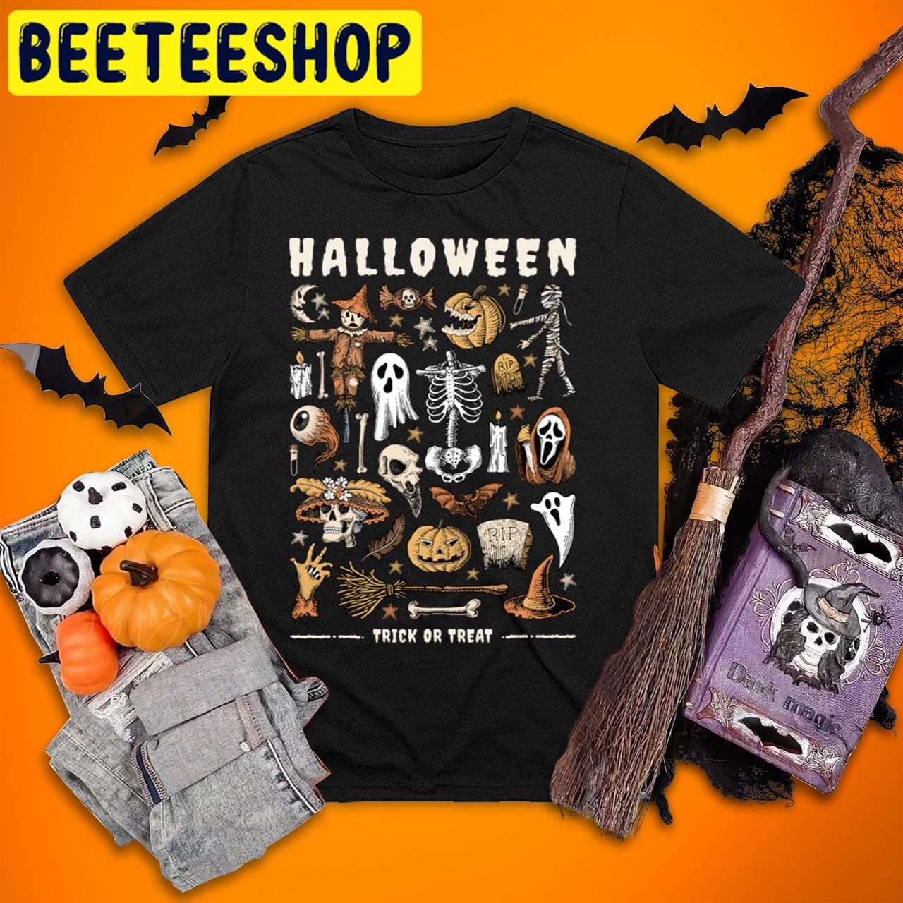 Horror Nights Pumkin Ghost Skeleton Halloween Trending Unisex T-Shirt Horror Nights Pumkin Ghost Skeleton Halloween Trending Unisex T-Shirt