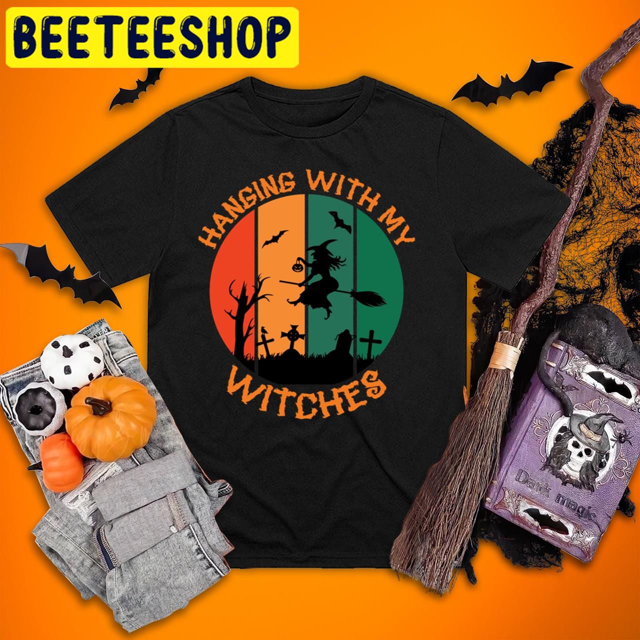 Horror Nights Vintage Witch And Cemetery Halloween Trending Unisex T-Shirt Horror Nights Vintage Witch And Cemetery Halloween Trending Unisex T-Shirt
