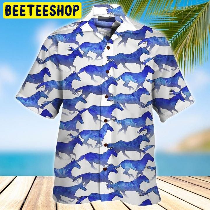 Horse Blue 3D All Over Printed Trending Hawaiian Shirt Horse Blue 3D All Over Printed Trending Hawaiian Shirt