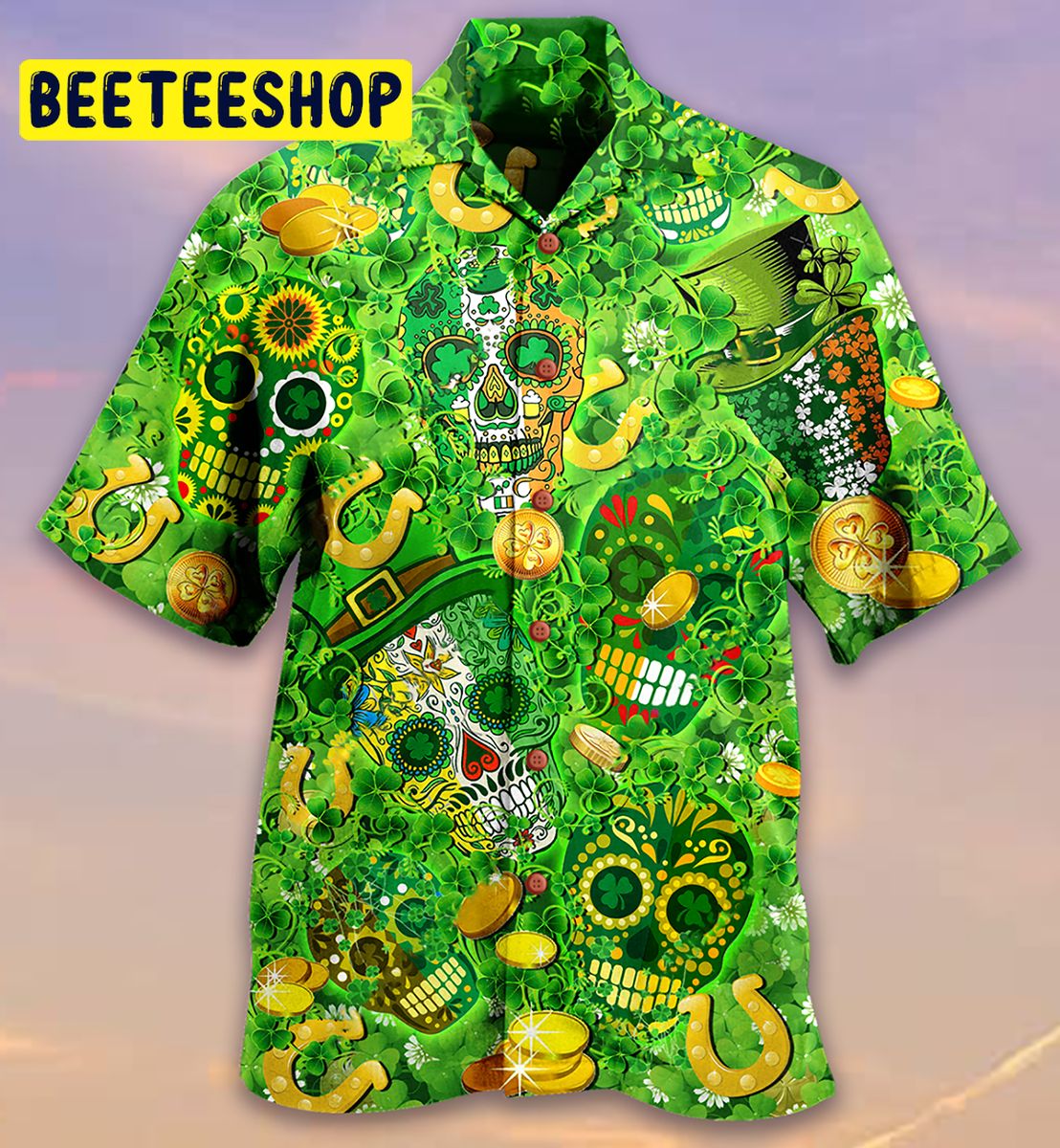 Irish Love Skull Happy And Gold Trending Hawaiian Shirt Irish Love Skull Happy And Gold Trending Hawaiian Shirt