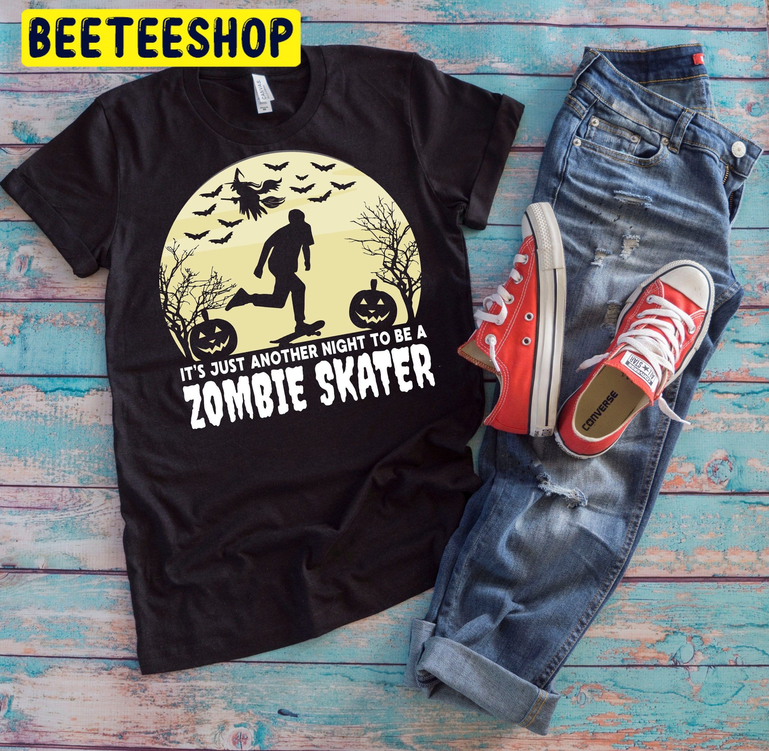 It's Just Another Night To Be A Zombie Skater Spooky Skateboarding Halloween Trending Unisex Shirt It's Just Another Night To Be A Zombie Skater Spooky Skateboarding Halloween Trending Unisex Shirt