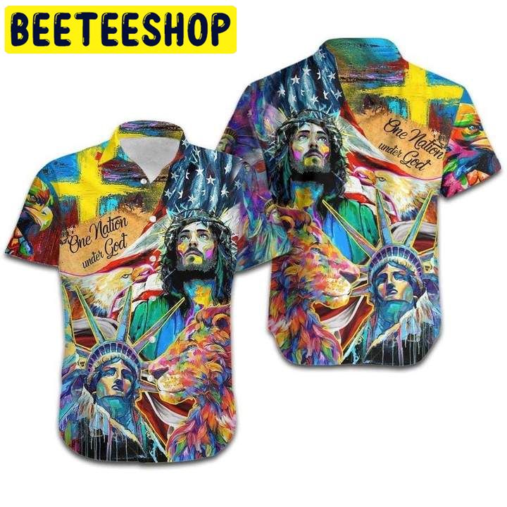 Jesus Lion One Nation Under God Colorful Hawaiian Shirt Jesus Lion One Nation Under God Colorful Hawaiian Shirt