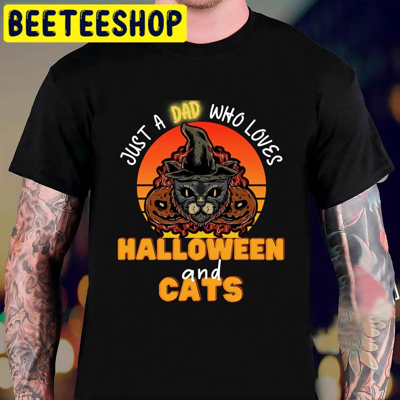 Just A Dad Who Loves And Cats Black Cat Halloween Trending Unisex T-Shirt Just A Dad Who Loves And Cats Black Cat Halloween Trending Unisex T-Shirt