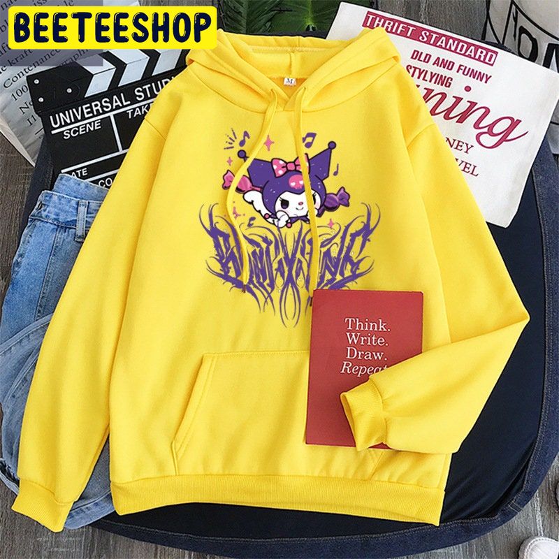 Kuromi Gothic Cartoon Letters Print Pullover Trending Unisex Shirt Kuromi Gothic Cartoon Letters Print Pullover Trending Unisex Shirt