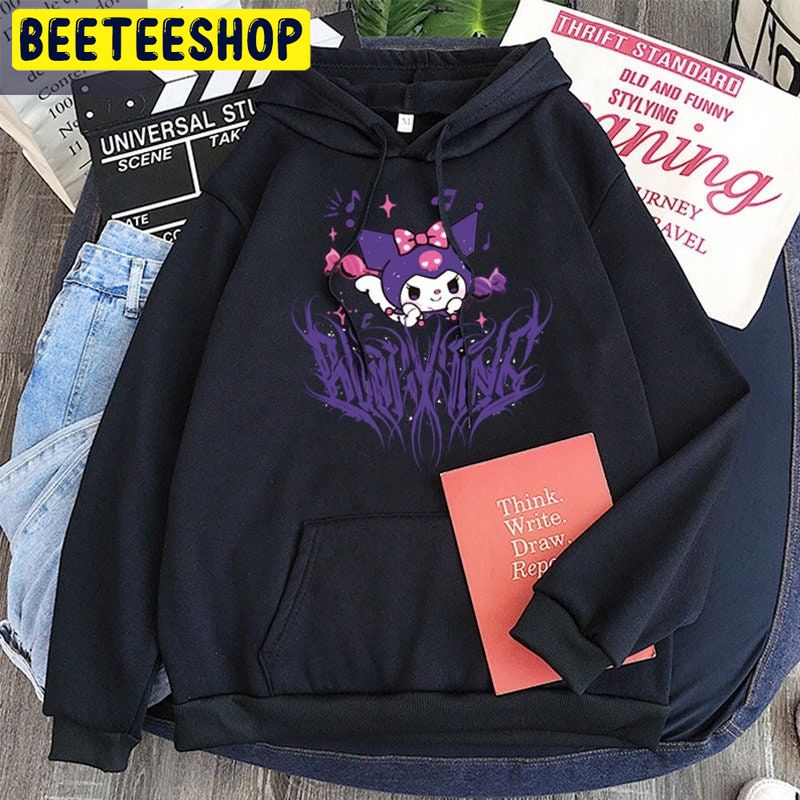 Kuromi Gothic Cartoon Letters Print Pullover Trending Unisex Shirt Kuromi Gothic Cartoon Letters Print Pullover Trending Unisex Shirt