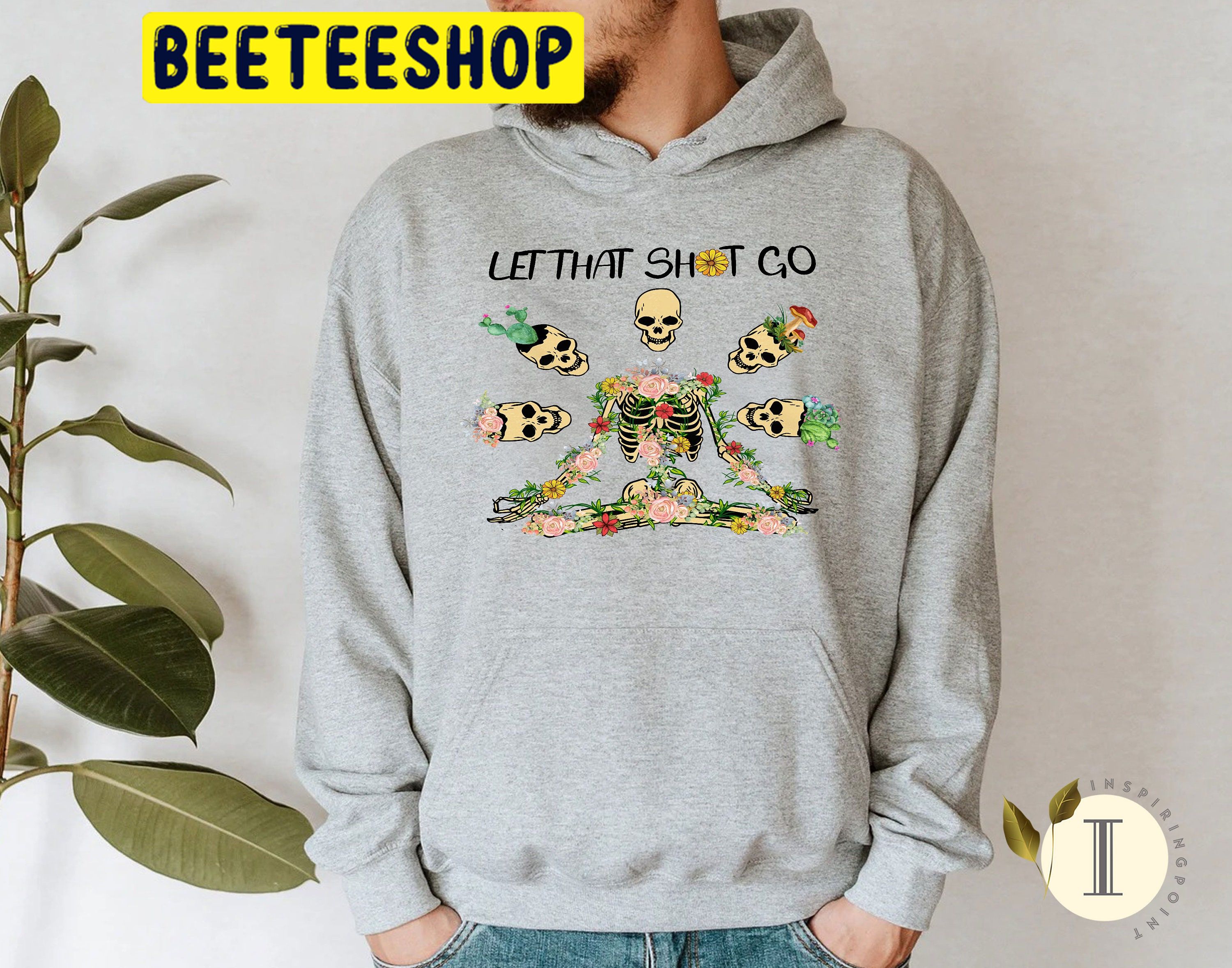 Let That Shit Go Funny Skeleton Yoga Halloween Trending Unisex Shirt