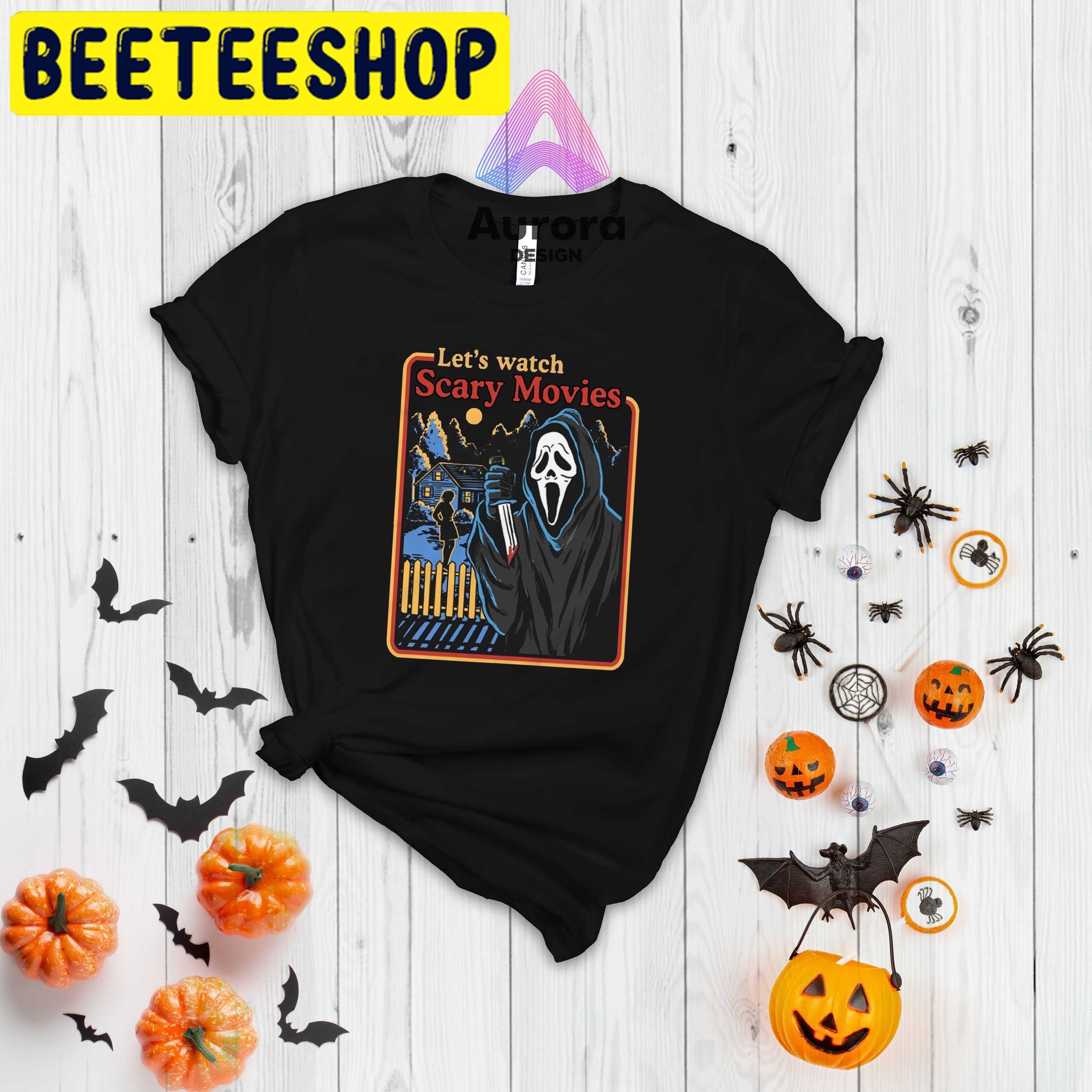 Let's Watch Scary Movies HalloweenTrending Unisex Shirt Let's Watch Scary Movies HalloweenTrending Unisex Shirt