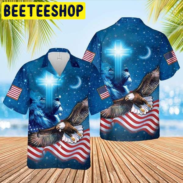 Lion Cross Of Christ Eagle American Flag Patriot Hawaiian Shirt Lion Cross Of Christ Eagle American Flag Patriot Hawaiian Shirt
