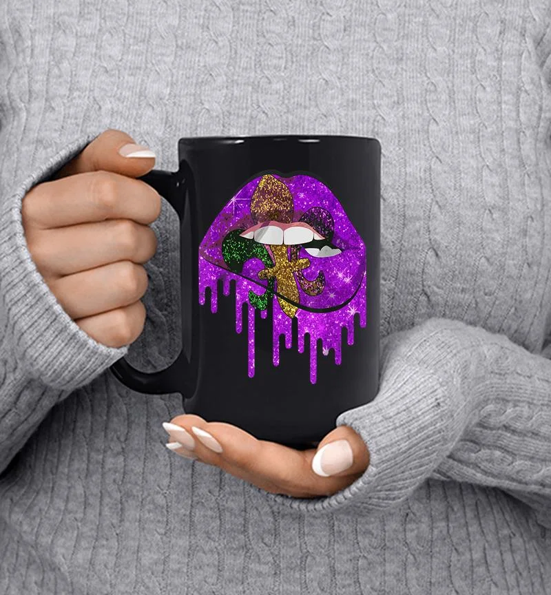 Mardi Gras Carnival Costume Purple 038 Gold Fleur-de-lis Lips Mug Mardi Gras Carnival Costume Purple 038 Gold Fleur-de-lis Lips Mug