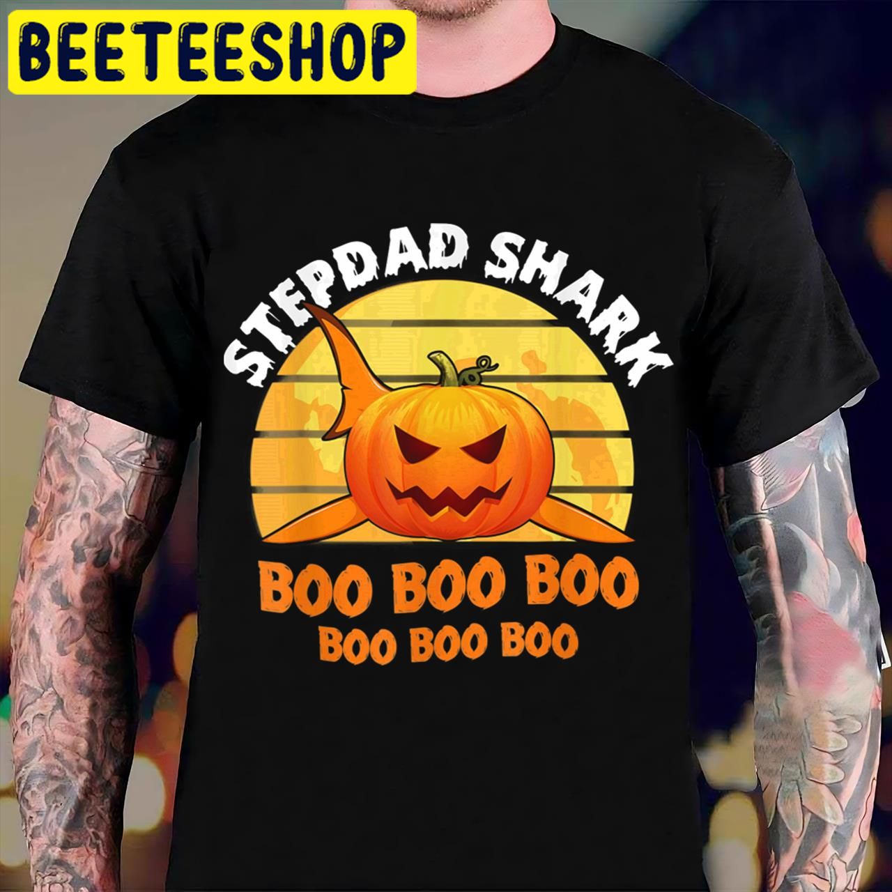 Mens Mens Stepdad Shark Boo Pumpkin Stepdad Halloween Trending Unisex T-Shirt Mens Mens Stepdad Shark Boo Pumpkin Stepdad Halloween Trending Unisex T-Shirt