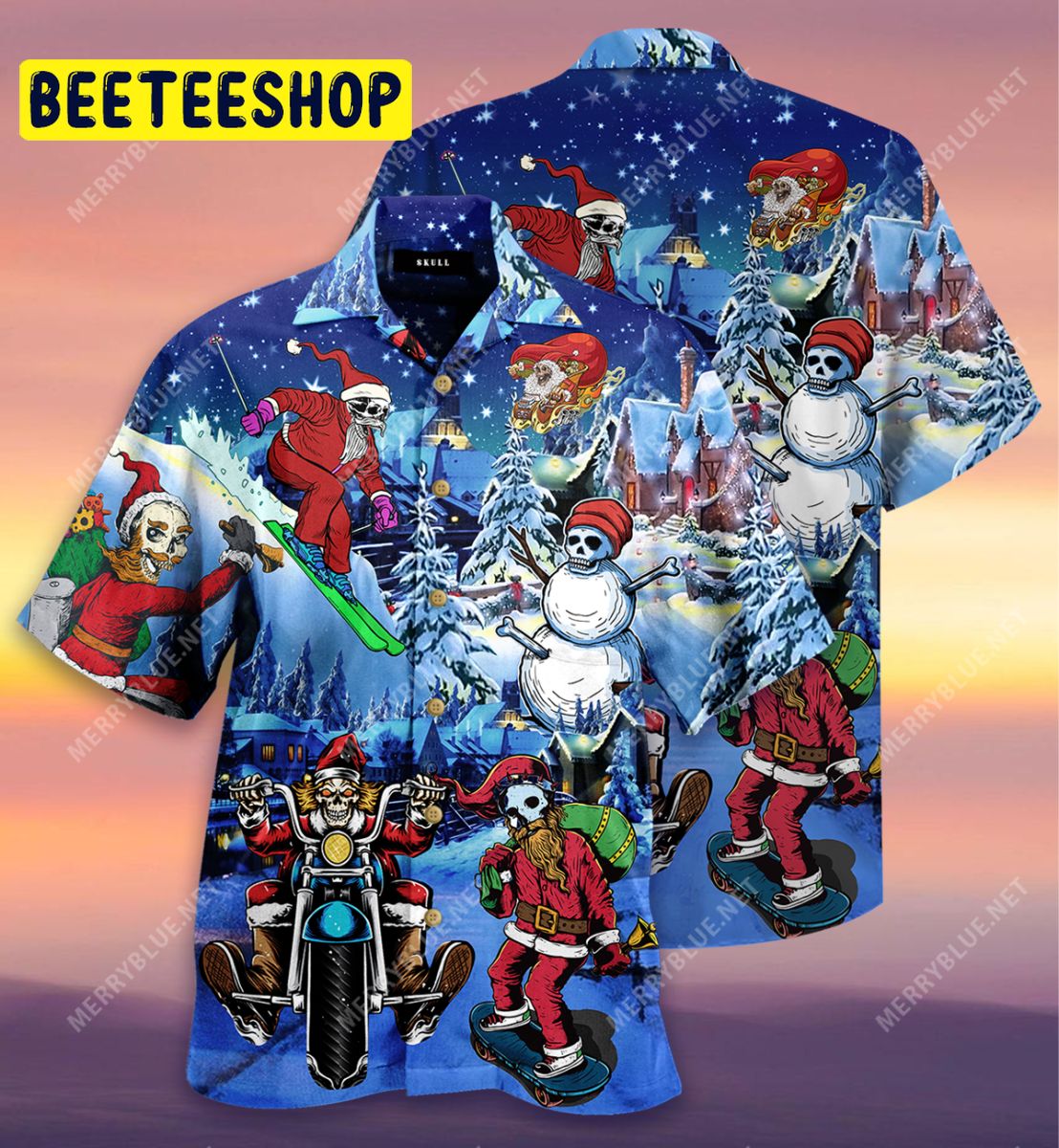 Merry Christmas With Skull Unisex Trending Hawaiian Shirt Merry Christmas With Skull Unisex Trending Hawaiian Shirt