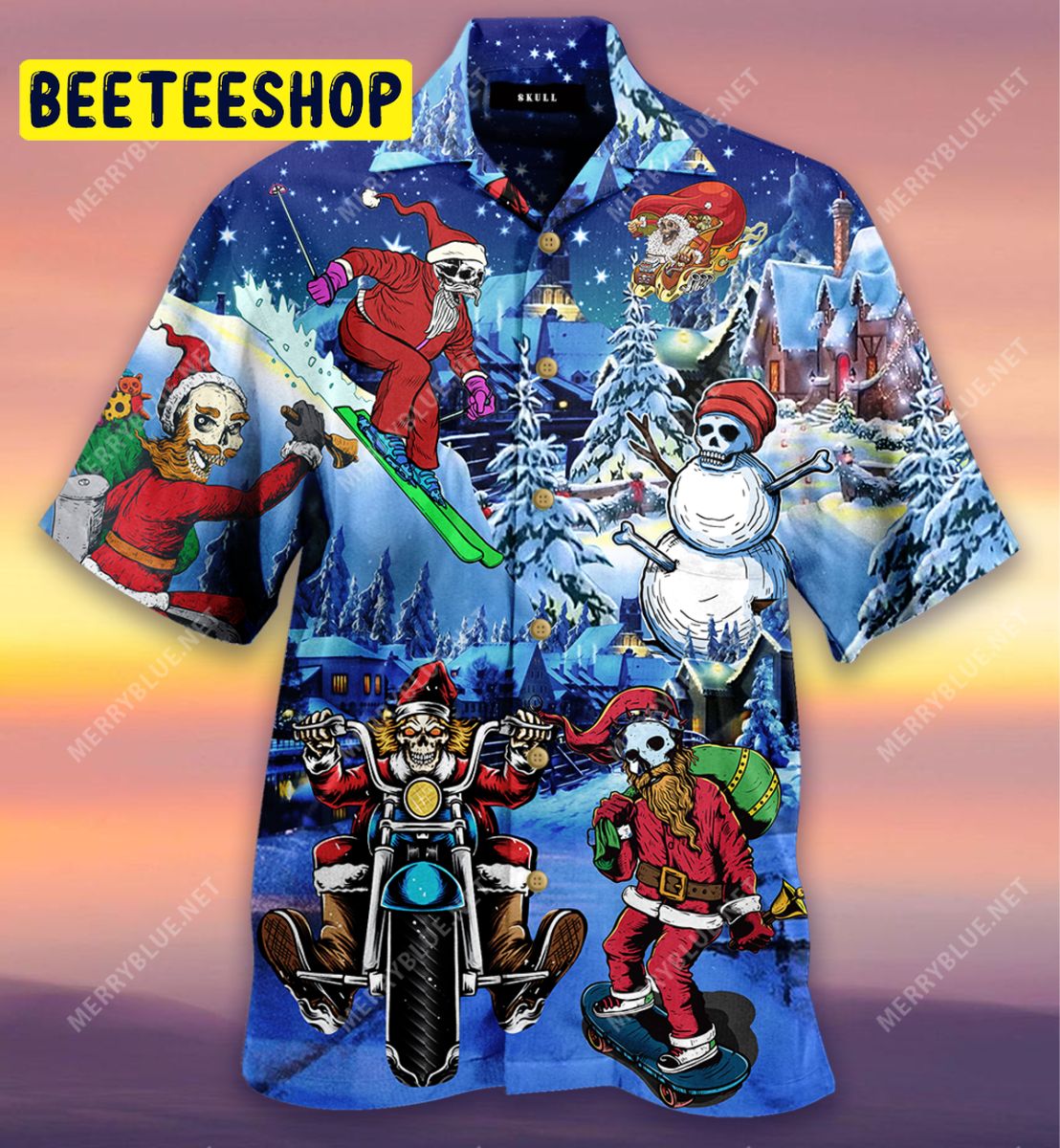 Merry Christmas With Skull Unisex Trending Hawaiian Shirt Merry Christmas With Skull Unisex Trending Hawaiian Shirt