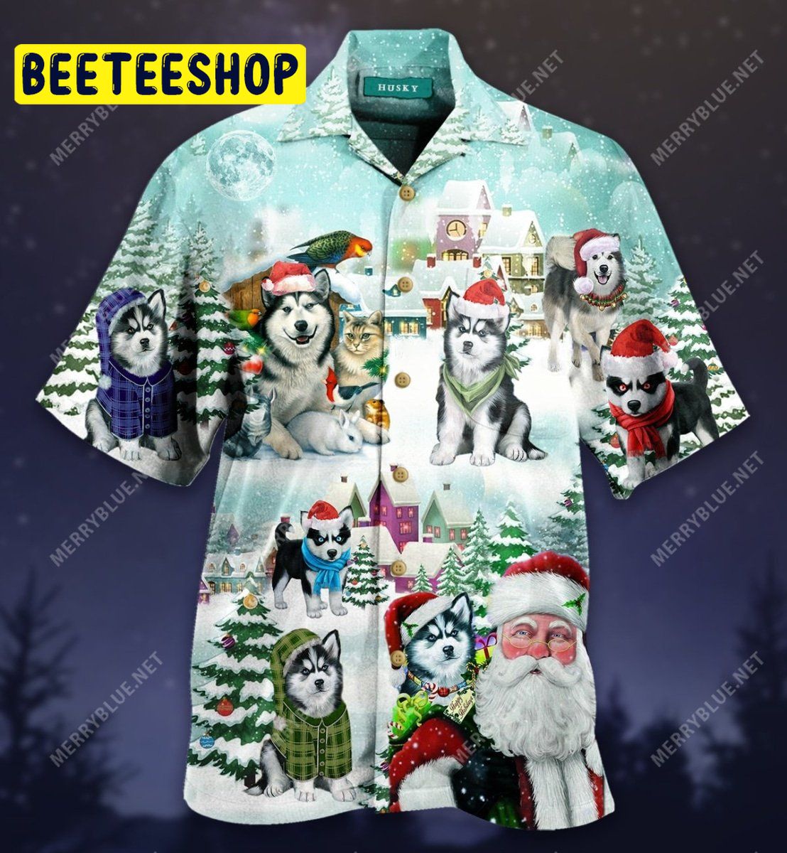 Merry Husky Christmas Unisex Trending Hawaiian Shirt Merry Husky Christmas Unisex Trending Hawaiian Shirt