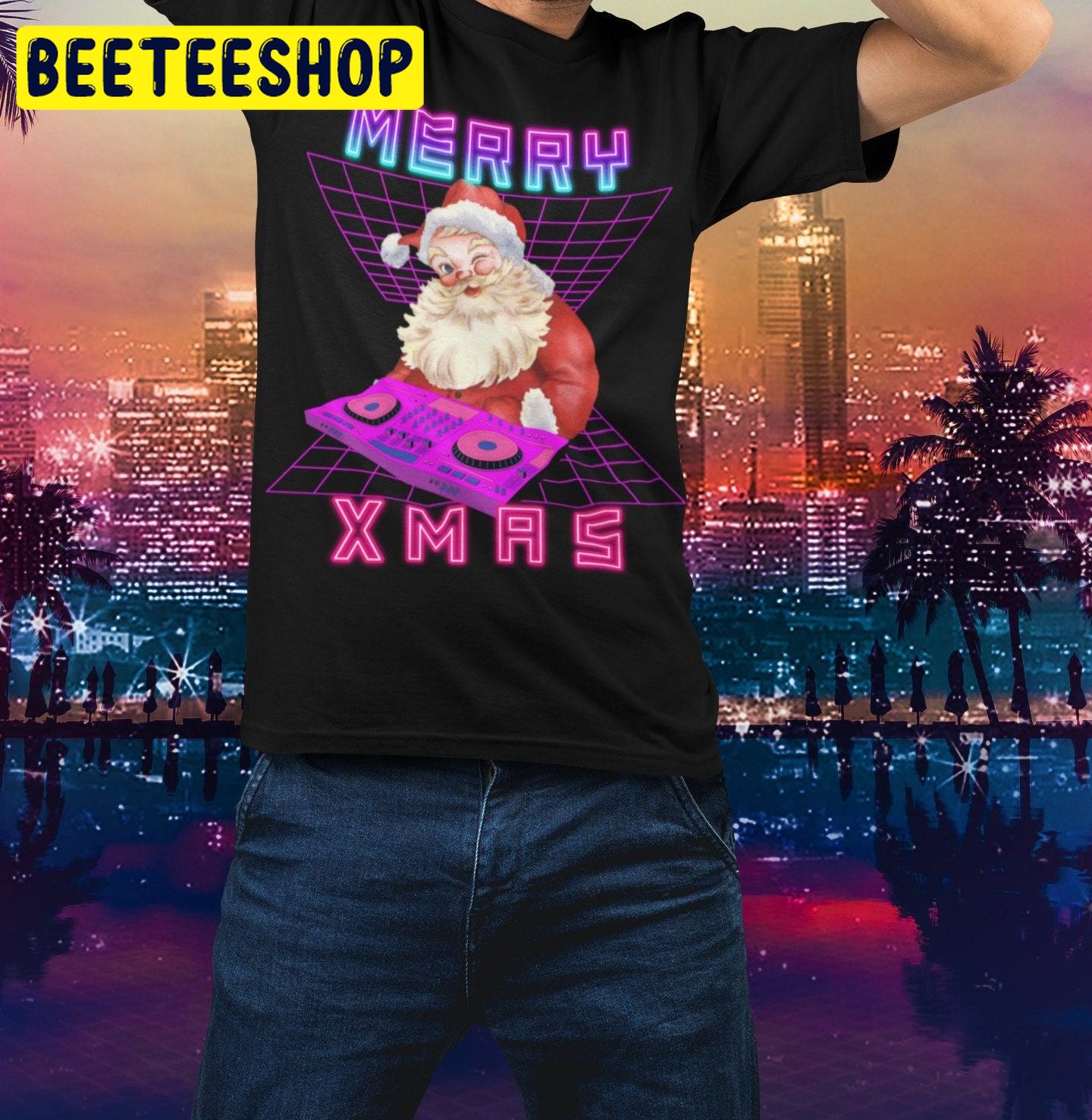 Merry Xmas Synthwave Santa Vaporwave Neon Xmas Trending Unisex Shirt Merry Xmas Synthwave Santa Vaporwave Neon Xmas Trending Unisex Shirt