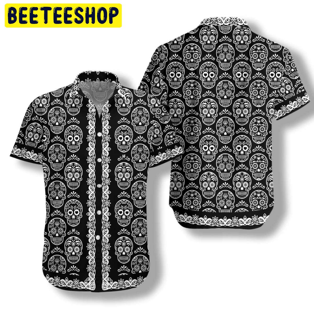Mexican Sugar Skull On Black Trending Hawaiian Shirt Mexican Sugar Skull On Black Trending Hawaiian Shirt