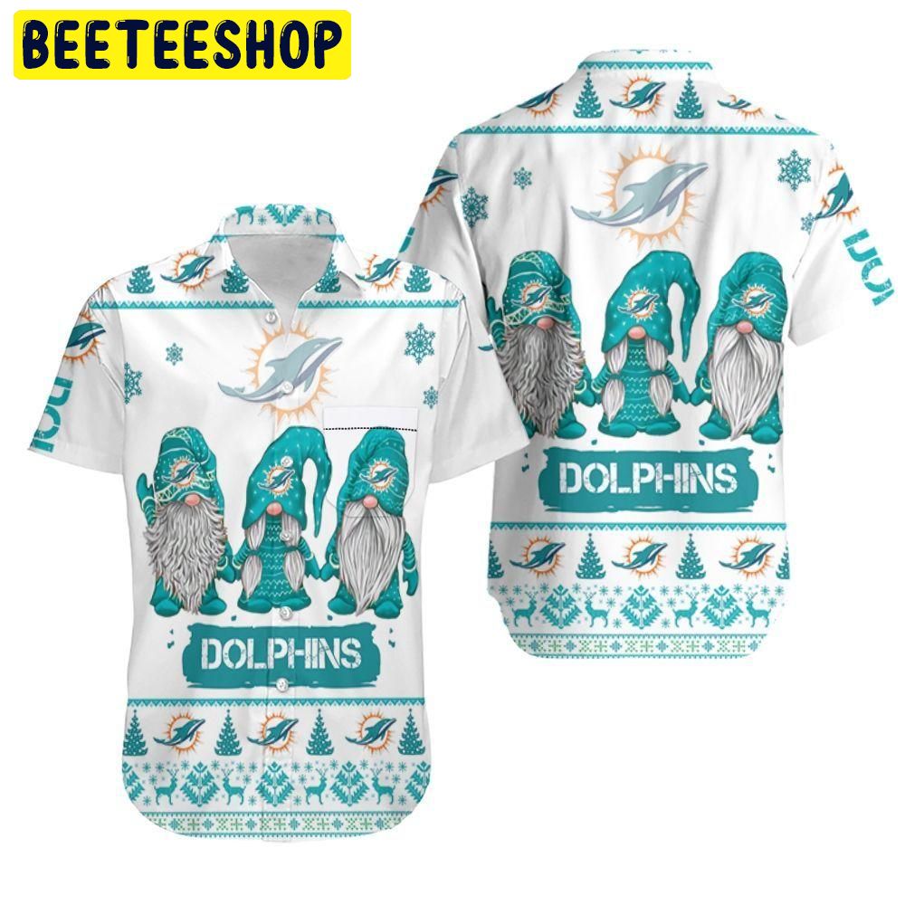 Miami Dolphins Beach Christmas Gnomes Ugly 3D Hawaiian Shirt Miami Dolphins Beach Christmas Gnomes Ugly 3D Hawaiian Shirt