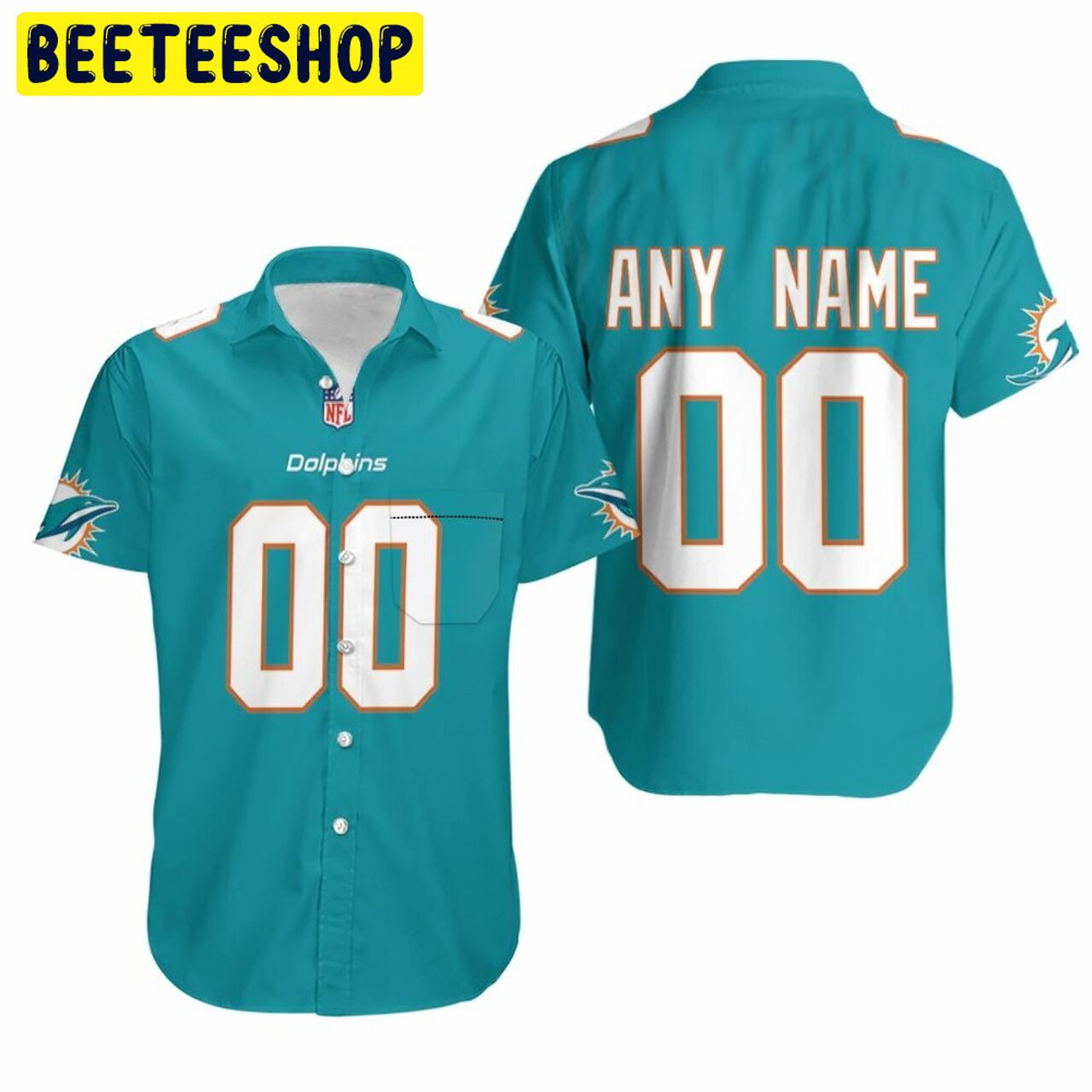 Miami Dolphins Custom Your Name & Number Hawaiian Shirt Miami Dolphins Custom Your Name & Number Hawaiian Shirt