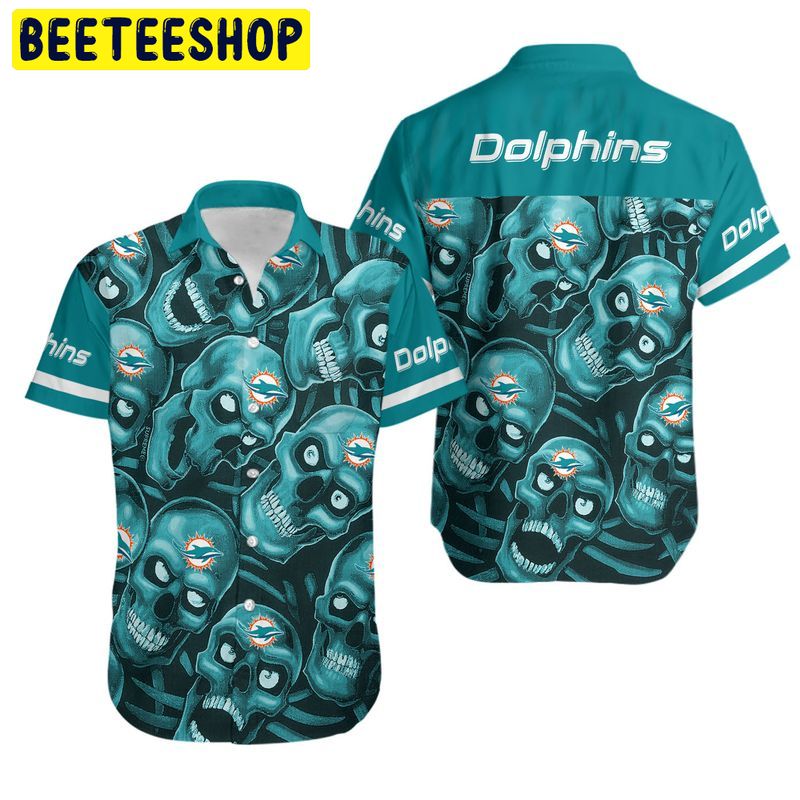 Miami Dolphins Dangerous Smiling Skull Hawaiian Shirt Miami Dolphins Dangerous Smiling Skull Hawaiian Shirt
