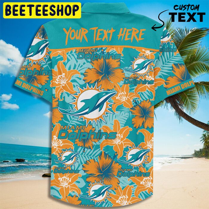 Miami Dolphins Football Teams Custom Name Button Up Hawaiian Shirt Miami Dolphins Football Teams Custom Name Button Up Hawaiian Shirt